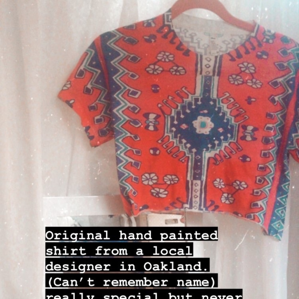 Hand-painted tribal bright crop top